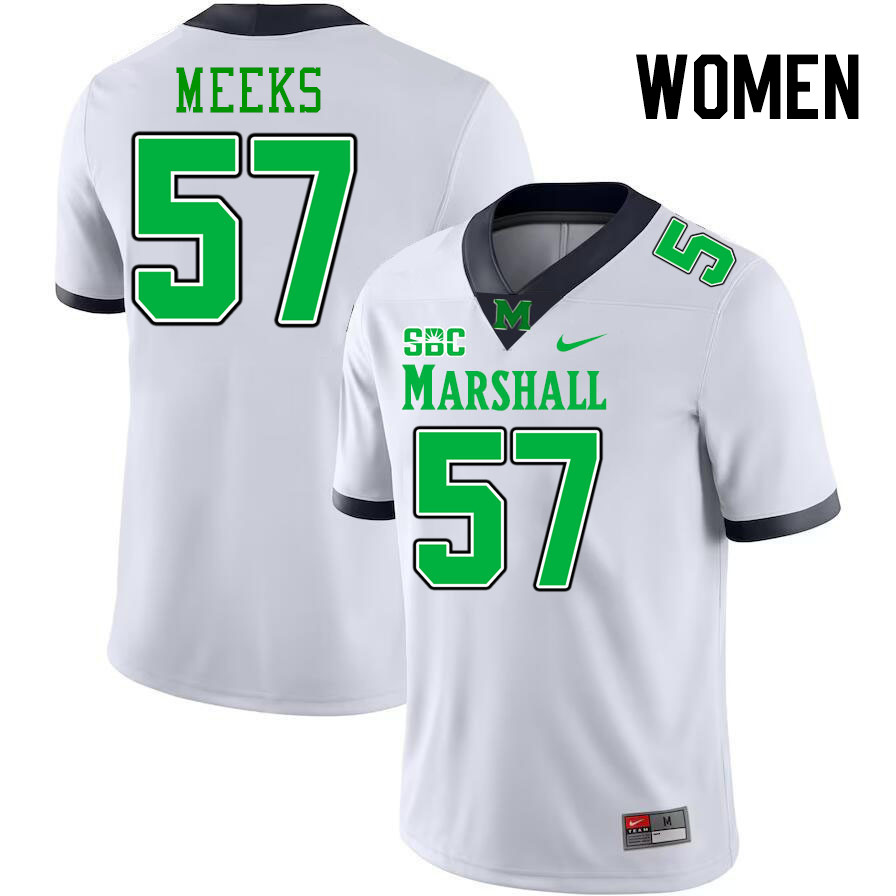 Women #57 Eric Meeks Marshall Thundering Herd SBC Conference College Football Jerseys Stitched-White